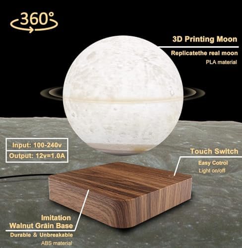 Levitating Moon Lamp, Magnetic Floating Moon Night Light with 16 Color Modes and Remote Control, Home Office Desk Decor, Birthday Holiday Gifts for Women Men Boys Girls