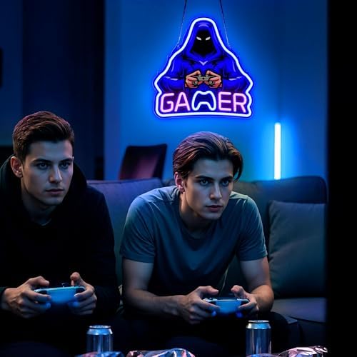 Gamer Neon Signs for Wall Decor, UV Printed Gaming Neon Light for Boys Bedroom Room, Video Game Wall Lamp, Gamer Gifts for Teen Boys Kids Men, Christmas Birthday Party Decoration