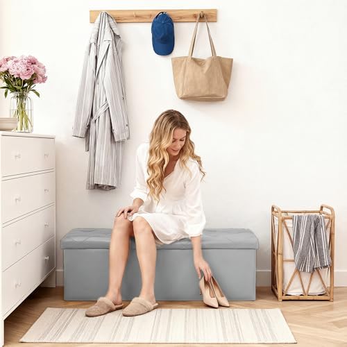 DUMOS 43 Inch Folding Storage Ottoman Bench, Large Ottoman with Storage