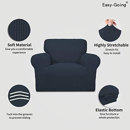 Easy-Going Stretch Chair Slipcover with Arm Washable Dark Blue