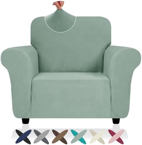 ZNSAYOTX Super Stretch Chair Slipcover (30"-47"), New Striped Sofa Chair Covers for Living Room, Dogs Pet Friendly Anti-Slip Chair Protector Spandex Armchair Slipcovers (Pea Green, Chair)