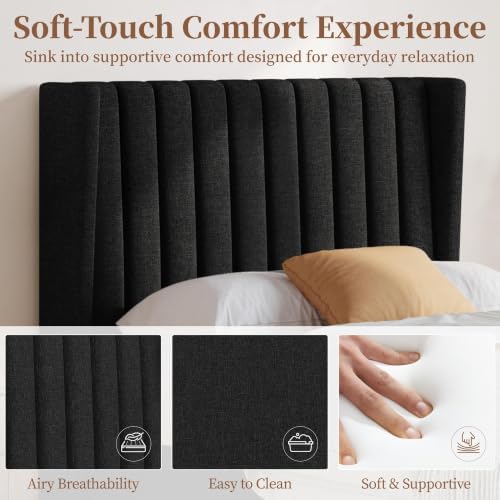Yaheetech Twin Bed Frame with Headboard,Black Channel-Tufted Platform