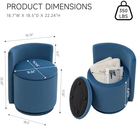 MINCETA Vanity Chair with Storage, 360° Swivel Accent Chair, Blue
