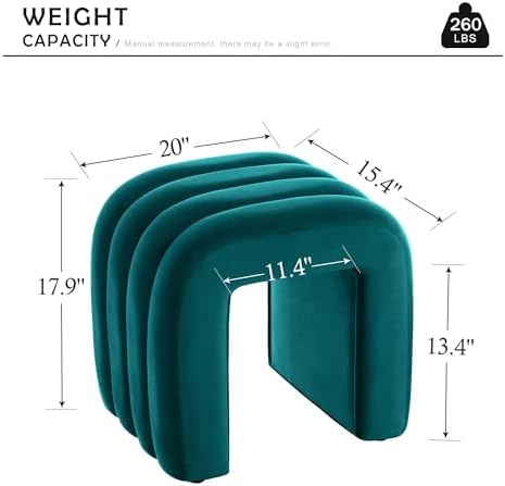 Teal Velvet Ottoman Stool, Backless Vanity Stool, Footrest for Couch