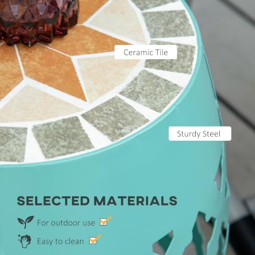 Outsunny Decorative Outdoor Stool, 12" Round Patio Side Table, Mosaic Blue