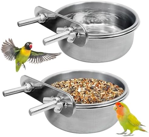 PINVNBY Stainless Steel Bird Bowl Parrot Food Water Bowl with Clamp Holder