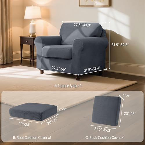 SUBRTEX 3 Pieces Stretch Sofa Slipcover Sets Couch Cover Sets Backrest Cushion Covers Furniture Protector Collection Set for Oversize Sofa Loveseat Chair Slip Covers(Small, Gray)