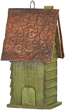 Glitzhome 12" H Green Hanging Distressed Solid Wood Garden Bird House Decorative Birdhouse