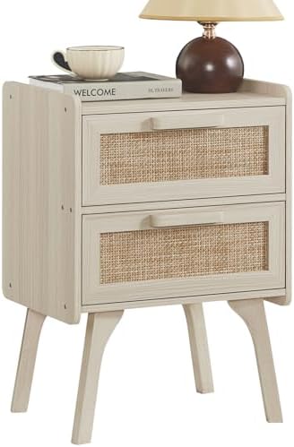 Lerliuo Rattan Night Stand for Bedroom, 2 Drawers