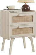 Lerliuo Rattan Night Stand for Bedroom, 2 Drawers