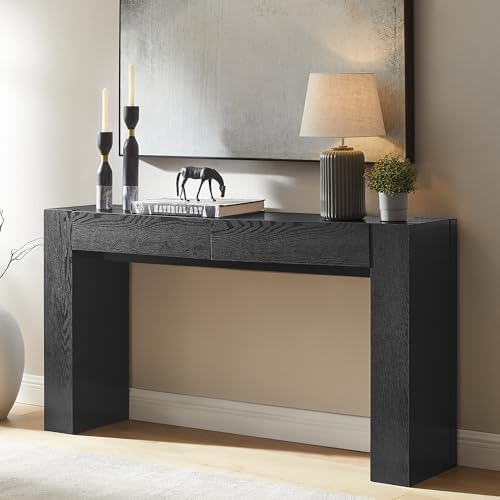OKD 63" Console Table with Drawers, Thick Block Entryway Table, Black