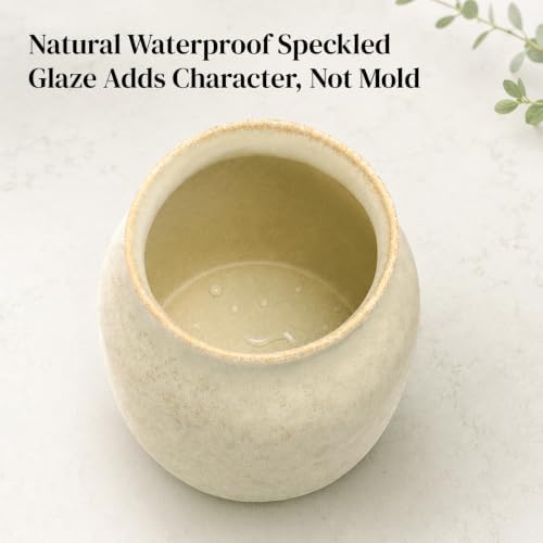 DOWAN 7 '' Ceramic Utensil Holder for Kitchen Counter, Light Beige Gray
