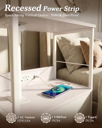Faesun Night Stand with Charging Station & Swivel Top, White