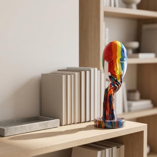 Simple Creative Colorful Female Face Art Statue Thinker Sculpture Abstract Character Crafts Ornament Home Office Bedroom Living Room Study Decoration (Small 11.8x4.3x4.3in)