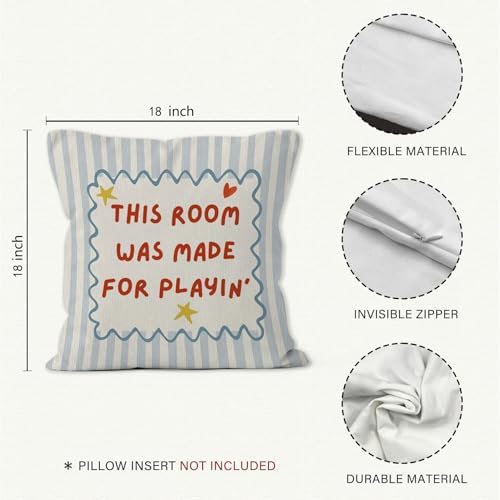 Kids Playroom Throw Pillow Cover 18x18, This Room was Made for Playin' Decorative Pillow Covers for Kids Toddler Boy Girl Nursery Room Bedroom Playroom, Nursery Accent Pillows Cover Pillowcases