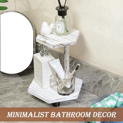 Tikea 2-Tier Wood Riser for Decor, Farmhouse Bathroom Decor Counter Shelf