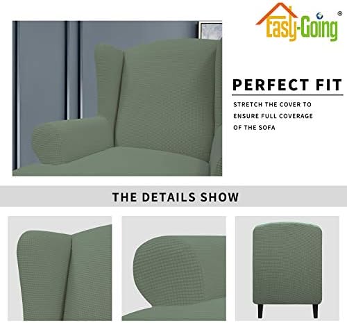 Easy-Going Stretch Large Wingback Chair Sofa Slipcover Greyish Green