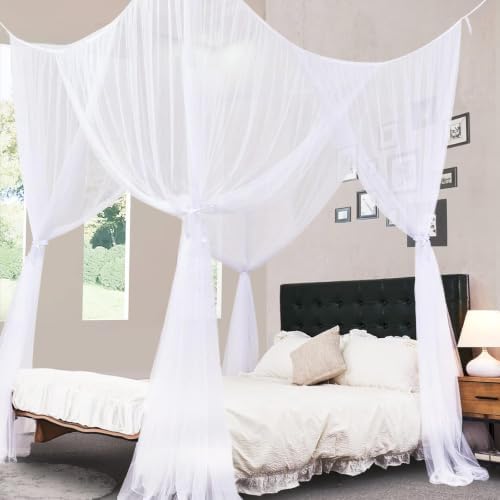 South to East Canopy Bed Curtains for King/Queen Size Bed, White