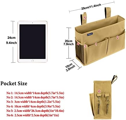 Surblue Bedside Caddy Hanging Organizer Bedside Storage Bag for Bunk and Hospital Beds (Small, Khaki)