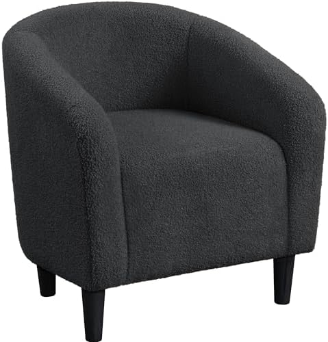 Yaheetech Small 25.5in Wide Sherpa Barrel Accent Chair Bedroom, Dark Gray