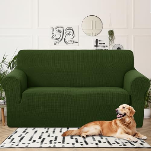 U-NICE HOME Oversized Stretch Loveseat Couch Cover, Bronze Green