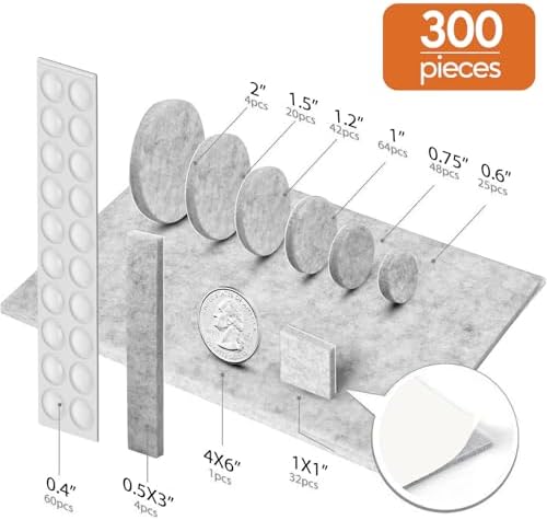 Furniture Pads 300 Pcs Premium Furniture Felt Pads Self Adhesive, Grey