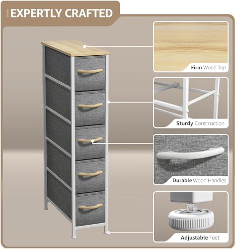 Sorbus 5-Drawer Narrow Dresser for Bedroom (Beige)