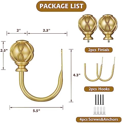 KAMANINA Decorative Curtain Drapery Holdbacks, Wall Mounted, 2 Pack Gold