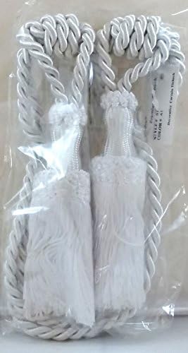 DÉCOPRO Pair of Premium White Decorative Chainette Tiebacks 5 inch Tassel Length 30 inch Spread (Embrace) Color: White - A1