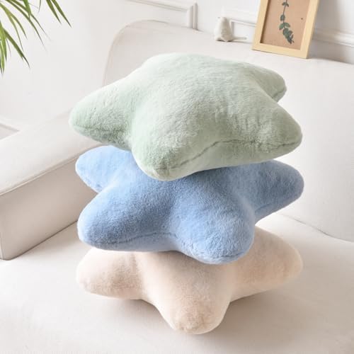 Star Pillow, Decorative Throw Pillows for Bed Couch, 15" Star Shaped Pillow Plush Floor Cushions Room Decor Pillow with Faux Rabbit Fur for Sofa Bedroom Living Room (Grey Blue, 15" x 15")