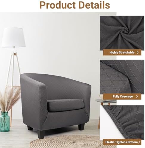 Club Armchair Slipcover, 2 Piece Tub Barrel Chair Slip Cover with Chair Cushion Cover, Soft Stretch Chair Couch Slipcover with Elastic Bottom Washable Furniture Protector for Living Room