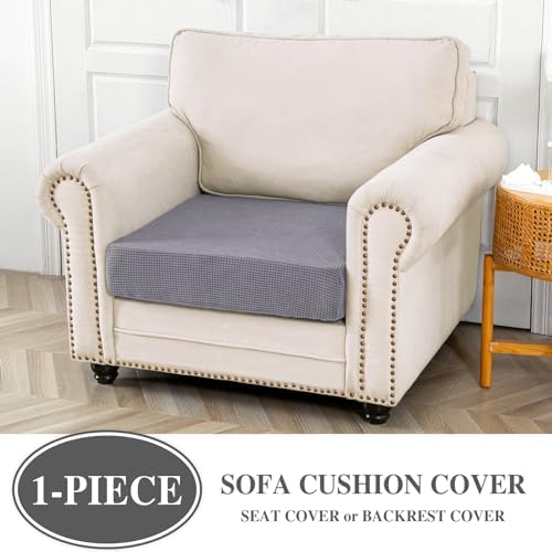 LA MEACK Couch Cushion Cover Seat Cushion Cover Stretch Armchair Cover Separate Sectional Sofa Slipcovers Furniture Protector(1 Piece for Seat or Sofa Backrest, Light Grey)