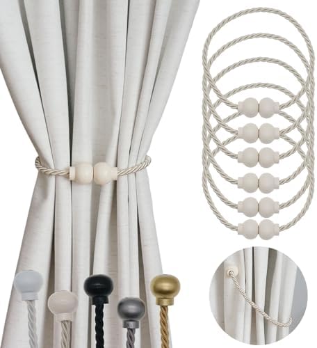 6Pcs Magnetic Curtain Tiebacks Modern Handmade Rope Curtain Tie Back Beige