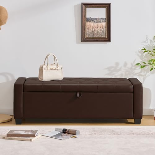 Huatean Home 48" Ottoman with Storage, Dark Brown Storage Ottoman Bench