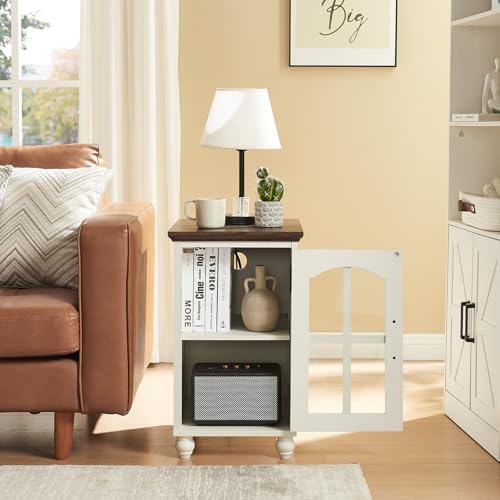 RWYHG Narrow Side Table, Farmhouse Nightstand with Charging Station
