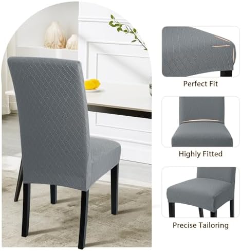 SearchI Dining Room Chair Covers Set of 8, Stretch Jacquard Parsons Chair Slipcovers Removable Washable Kitchen Chair Protector Cover for Dining Room, Hotel, Ceremony (Gray Rhombus)