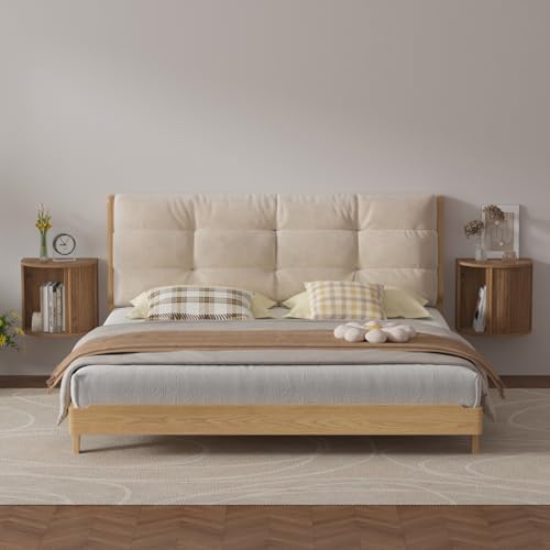 Floating Nightstand Set of 2 with Sliding Roller Shutter Doors,Walnut