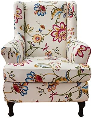 HAOYONG Wing Chair Slipcovers Printed Wingback Chair Covers 2 Pieces Wingback Armchair Slipcover Stretch Chair Slip Covers Washable Armchair Protector Cover for Living Room and Bedroom
