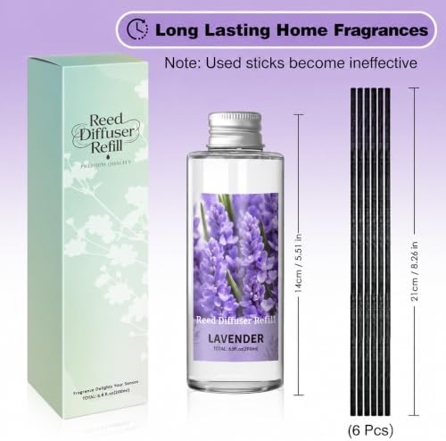 SCENTORINI Lavender Diffuser Reed Diffuser Oil Refill, 6.76 Fl Oz & 6 Sticks