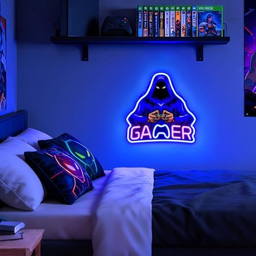 Gamer Neon Signs for Wall Decor, UV Printed Gaming Neon Light for Boys Bedroom Room, Video Game Wall Lamp, Gamer Gifts for Teen Boys Kids Men, Christmas Birthday Party Decoration