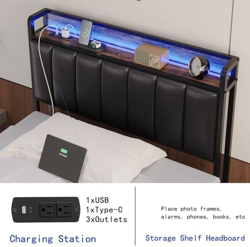 Full Headboard Only with Storage& Outlets,Bed Headboard Full Size,Black PU