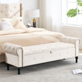 Storage Bench 67" Linen End of Bed Benches Beige