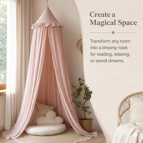 Bed Canopy for Girls, Princess Crib Canopy for Nursery, Dreamy Soft Hanging Canopy for Toddler Bed, Twin & Full Size, Kids Bed Canopy for Girls Room Decor & Reading Nook, Pink