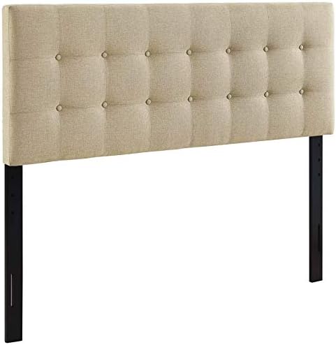 Modway Emily Tufted Button Linen Fabric Upholstered Full Headboard in Beige