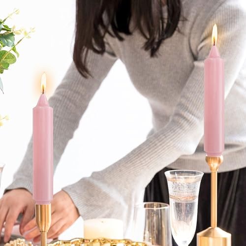 NJAO HOO Pink Short Taper Candle 7 Inch Candlesticks Unscented Dripless Tapered Candle Set for Home Decor Wedding Party Dinner Candles, 4 Pack