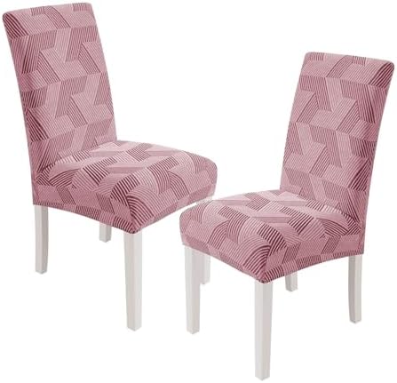 JIVINER Stretch Dining Chair Slipcovers Set of 2, Geometrical Jacquard Dining Chair Covers, Washable Kitchen Chair Covers for Dining Room, Hotel, Party, Pink