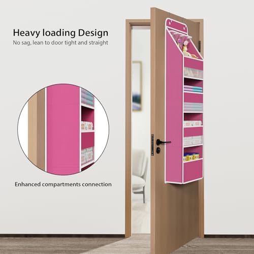 Univivi Fabric Over Door Hanging Organizer for Baby Nursery, Pink, 5-Shelf