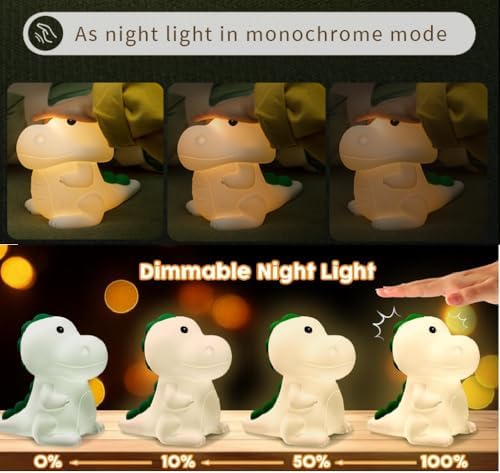 Dinosaur Night Light Adults Kids,LED Dimmable Animal Silicone Sleep Night Lamp,Rechargeable Bedside Table Lamp with Touch Sensor 7 Colors,Gifts Decor for Bedrooms,Living Room,Boys Girls