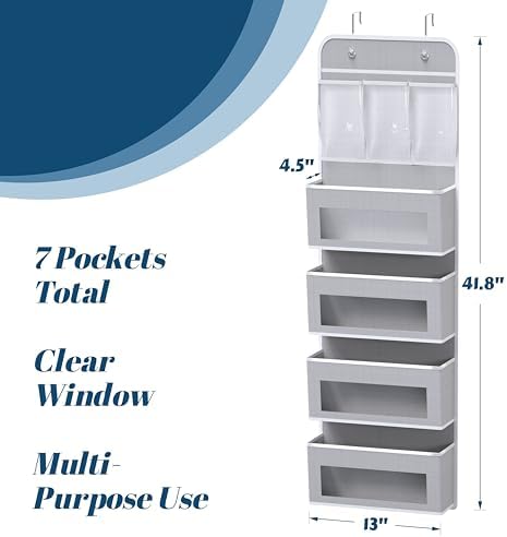 Simple Houseware 4 Clear Window Pocket Over Door Hanging Organizer, Gray