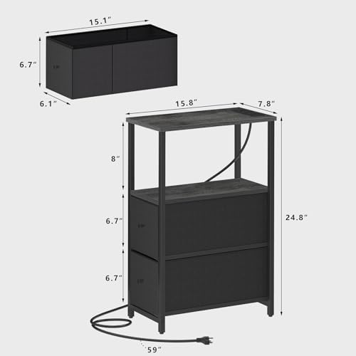 TUTOTAK Narrow End Table with Charging Station, Skinny Side Table